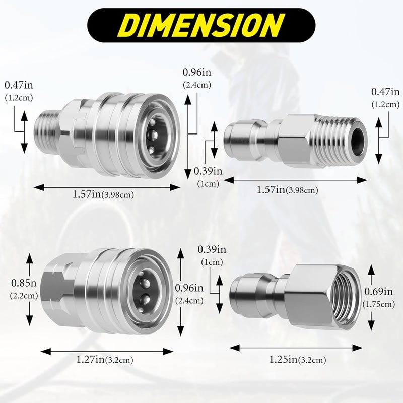 Qoroos 2 Sets NPT 1/4 Inch Quick Connect Pressure Washer Fittings Stainless Steel Quick Connect Kit Male and Female Pressure Washer Adapter Set (Internal Thread, External Thread) - Image 2